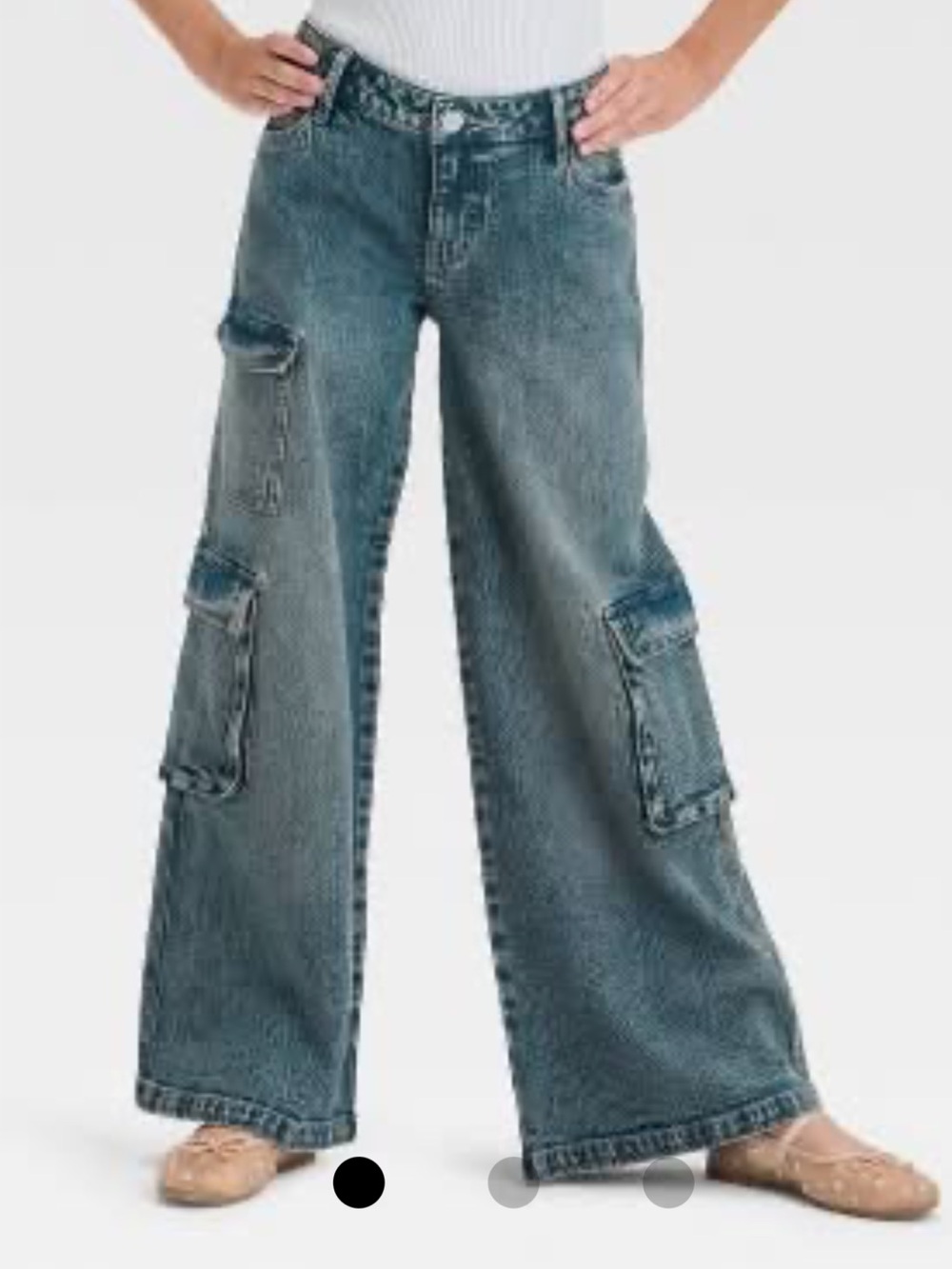 art class Wide-Leg Dark Wash Girls Cargo Jeans